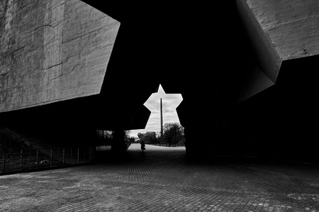 Brest, Belarus - December 28, 2016: The Main Entrance with carved five-pointed star to War Memorial Complex Brest-Hero-Fortress , black-white.のeditorial素材