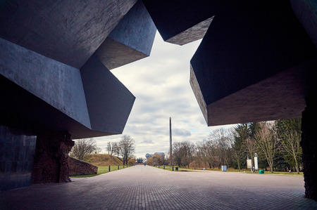 Brest, Belarus - December 28, 2016: The Main Entrance with carved five-pointed star to War Memorial Complex Brest-Hero-Fortress .のeditorial素材