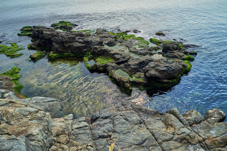 Morning of a hot sunny summer day on the Black Sea coast, Coastal cliffs, Bulgaria, Sozopol, BGの写真素材