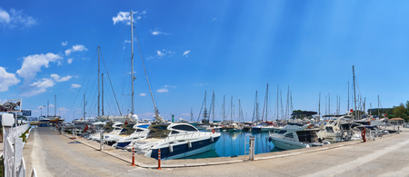 KEMER, TURKEY - MAY 21, 2017: Panoramic view on Old marina - most popular tourist place, cozy cafes, luxury restaurants, green park and landmarksのeditorial素材