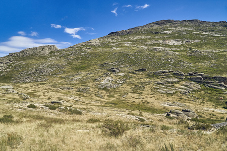 Beautiful panoramic summer steppe landscape of stone mountainsの写真素材