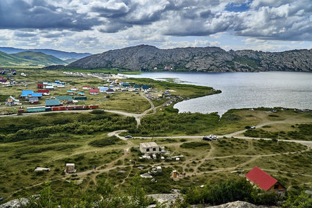 Beautiful landscape with stone rock mountains oraund of the Sibiny lakes (RU: Sibinskiye Ozora: Sadyrkol, Tortkara, Shalkar, Korzhynkol), neer the city of Oskemen (RU: Ust-Kamenogorsk) East Kazakhstanの写真素材