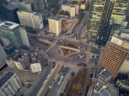 Beautiful panoramic aerial drone view to panorama cityscape of Warsaw modern City, PKiN and "Rondo 1" office skyscraper located at Rondo ONZのeditorial素材