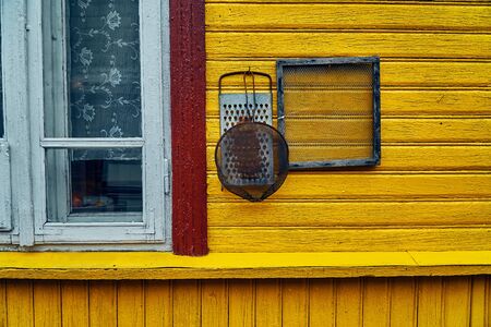 Facade of a traditional old village house in Belarusの写真素材