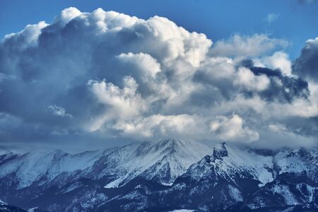 Beautiful panoramic aerial drone view to the Tatra Mountains (Tatras, Tatra) - mountain range between Slovakia and Poland - They are the highest mountain range in the Carpathian Mountains, PLの写真素材