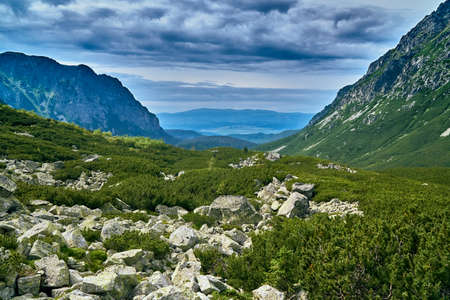 Beautiful panoramic aerial drone view of mountain in National Park High Tatra. northern Slovakia, Europe, EU. Beautiful world.の写真素材