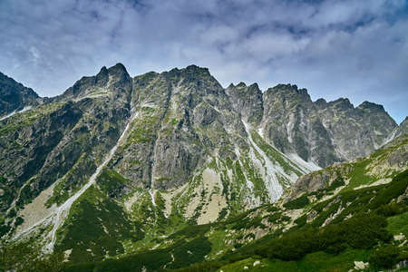 Beautiful panoramic aerial drone view of mountain in National Park High Tatra. northern Slovakia, Europe, EU. Beautiful world.の写真素材