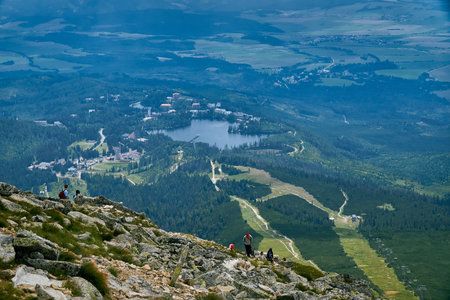 Beautiful panoramic view of Strbske Pleso lake - is a favorite tourist resort in the High Tatras,...