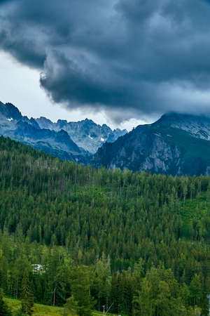 Beautiful panoramic aerial drone view of mountain in National Park High Tatra. northern Slovakia, Europe, EU. Beautiful world.の写真素材