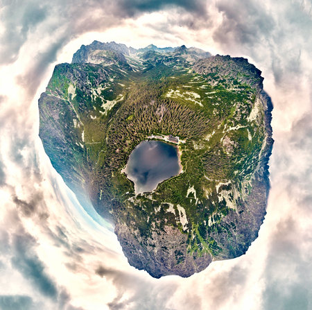 Beautiful panoramic view of Popradske pleso (once called Rybie pleso) is a mountain lake of glacial...