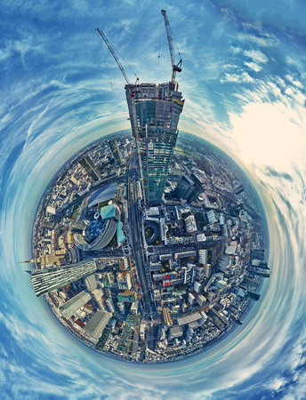 WARSAW, POLAND - NOVEMBER 19, 2020: Beautiful panoramic aerial drone view on Warsaw City...