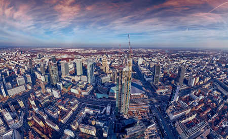 WARSAW, POLAND - NOVEMBER 19, 2020: Beautiful panoramic aerial drone view on Warsaw City Skyscrapers, PKiN, and Varso Tower (the tallest skyscraper in the European Union) under construction, EUのeditorial素材