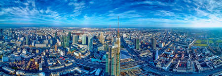 WARSAW, POLAND - NOVEMBER 19, 2020: Beautiful panoramic aerial drone view on Warsaw City Skyscrapers, PKiN, and Varso Tower (the tallest skyscraper in the European Union) under construction, EUのeditorial素材