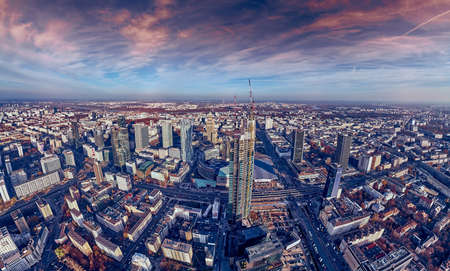 WARSAW, POLAND - NOVEMBER 19, 2020: Beautiful panoramic aerial drone view on Warsaw City Skyscrapers, PKiN, and Varso Tower (the tallest skyscraper in the European Union) under construction, EUのeditorial素材