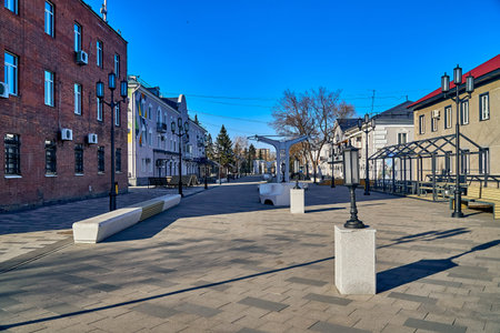 UST-KAMENOGORSK, KAZAKHSTAN - APRIL 04, 2020: Strange, amazing, unusual view of the empty streets of...