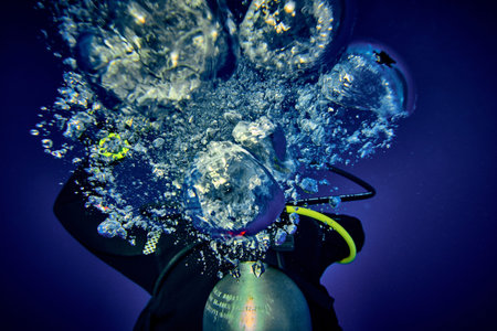 The beauty of the underwater world - diver at depth - scuba diving in the Red Sea, Egypt.