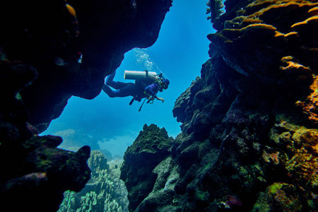 The beauty of the underwater world - a diver got lost in an underwater cave - scuba diving in the...