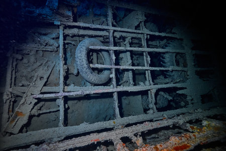 WWII truck inside the ship wreck of SS Thistlegorm - British cargo steamship sunk by German bomber...