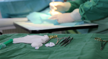 Surgical instruments lying on a table