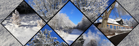 Snow filled landscapes in the Palatinate forest (Collage)の写真素材