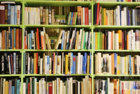 Books in a shelfの写真素材