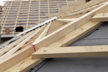 New roof construction on a residential homeの写真素材