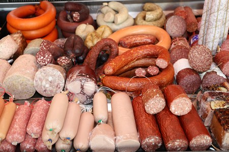 Variety of sausage productsの写真素材