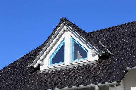 Dormers on a new tiled roofの写真素材
