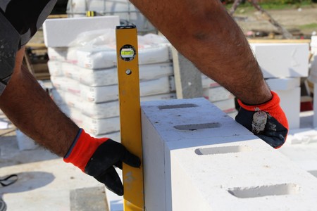Bricklaying house construction siteの写真素材