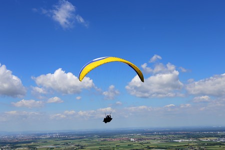 Paraglider flying near Heidelbergの写真素材