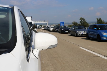 Traffic jam with rescue laneの写真素材