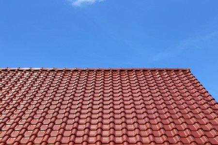 Tiled roof on a residential homeの写真素材
