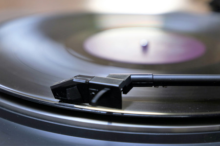 Vinyl and record player, close-upの写真素材