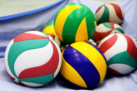 Volleyballs in the volleyball cartの写真素材