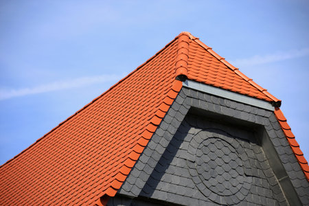 Red tile roof with slate plates