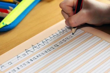 First grader learns writingの写真素材