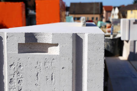Close up of sand lime bricks on a building siteの写真素材