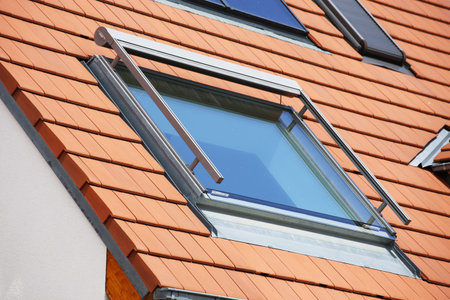 Roof window with awning, exterior shot