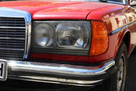 Detailed view of an old Mercedes of the legendary W-123 series, built in the years 1976? 1985...