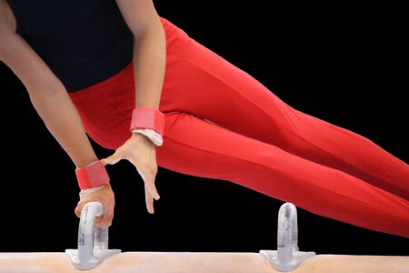 Detailed view of a gymnastic on the pommel horseの写真素材
