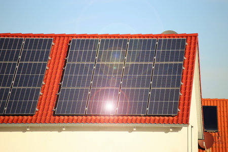 Roof with solar panels (photovoltaics)