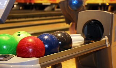 Detailed view of a bowling laneの写真素材