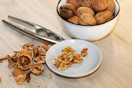 Close up of walnuts on the table