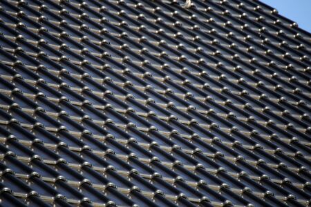 Close-up of a new tiled roofの写真素材