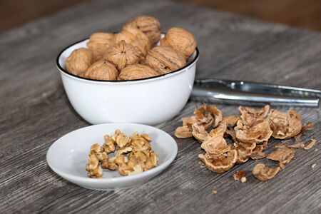 Close up of walnuts on the tableの写真素材