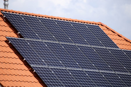 Roof with solar panels (photovoltaics)