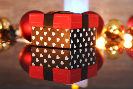 Christmas present against a sparkling background