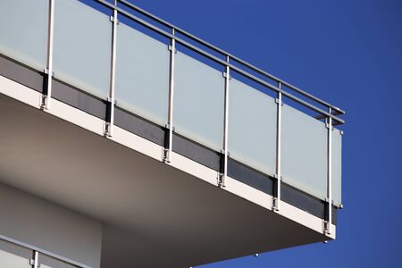 Balcony railing made of glass and stainless steelの写真素材