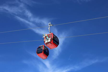 Gondola in winter with blue skyの写真素材