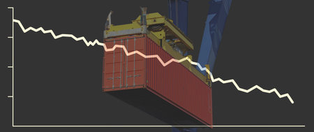 Composing with a falling share price and a container as a symbol of a declining (world) economy